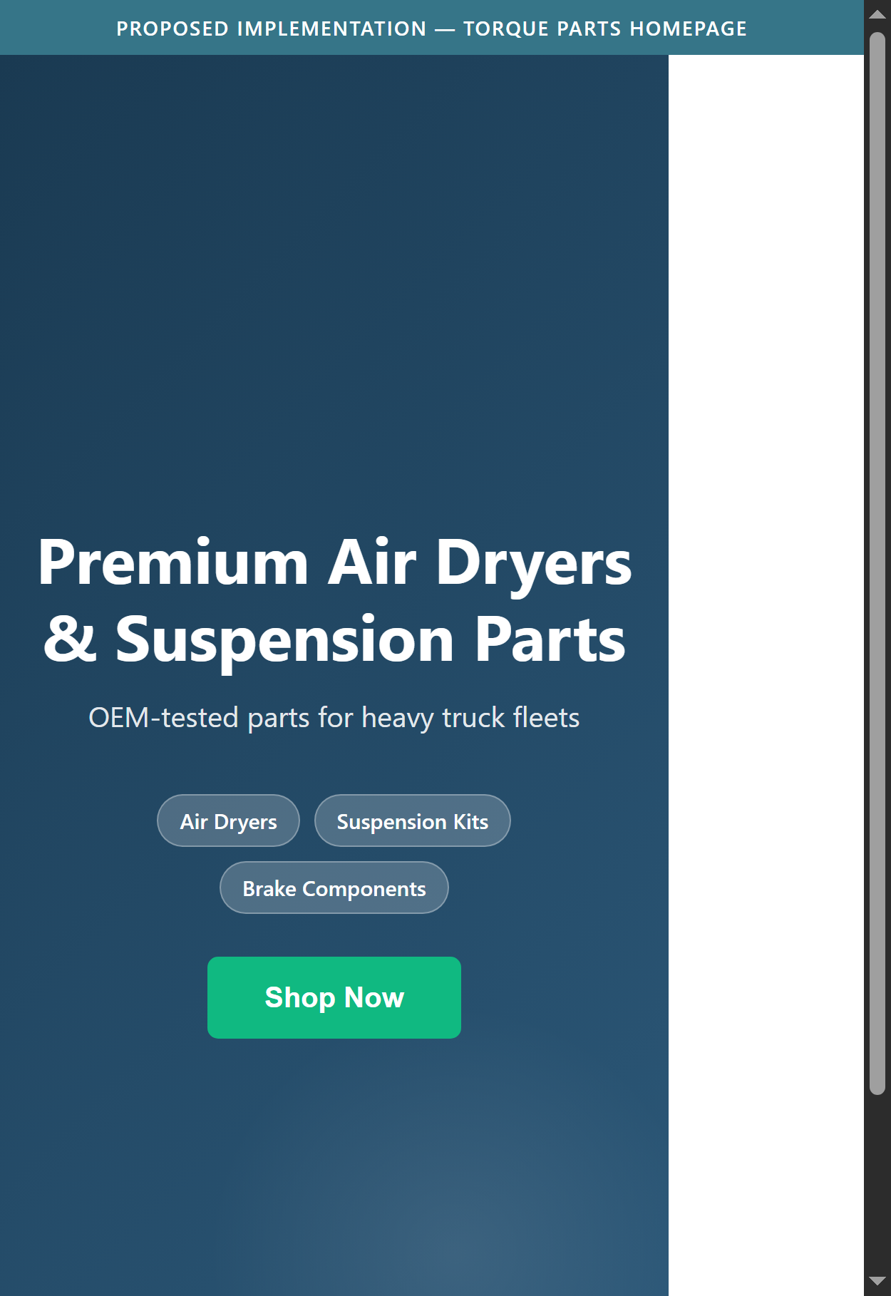 Proposed Implementation — Torque Parts Homepage